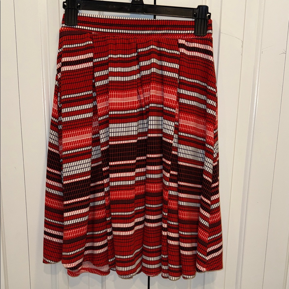 LuLaRoe Red, Black & White Striped Circle Skirt